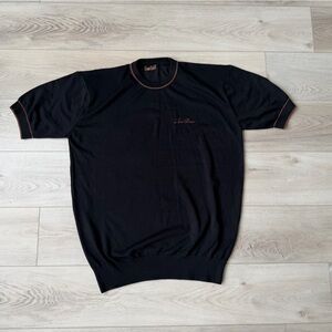 Loro Piana T-Shirt tee Embroidered logo Black Brown Trim Luxury Designer